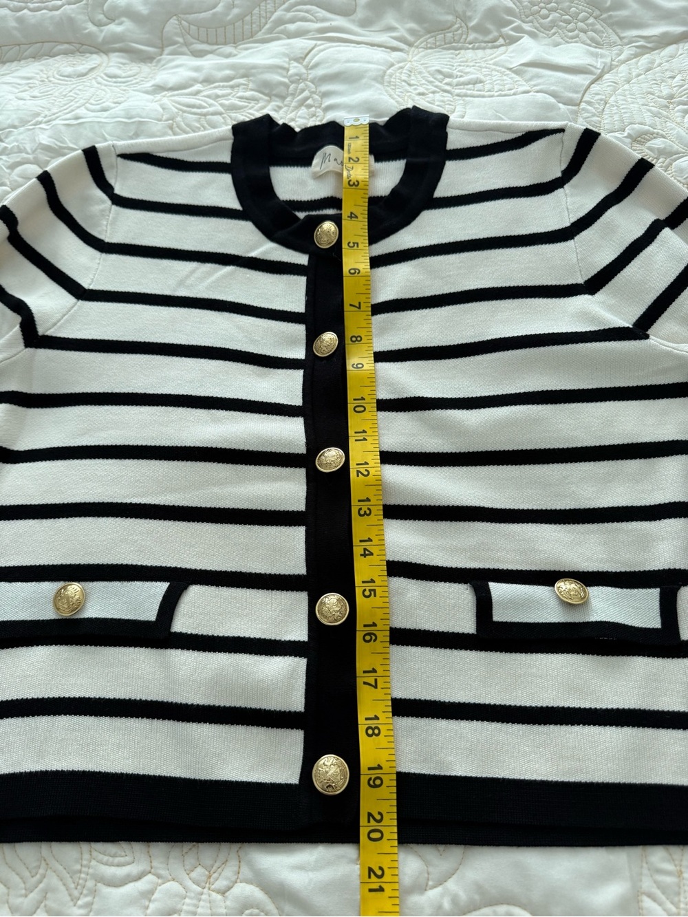 Marled Striped Knit Cardigan Jacket - Black & White - Picture 5 of 7
